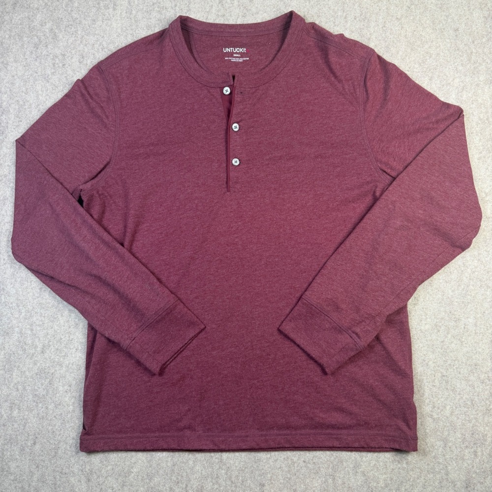 Untuckit Mens Small Burgundy Heather Long Sleeve Henley Shirt Cotton Blend